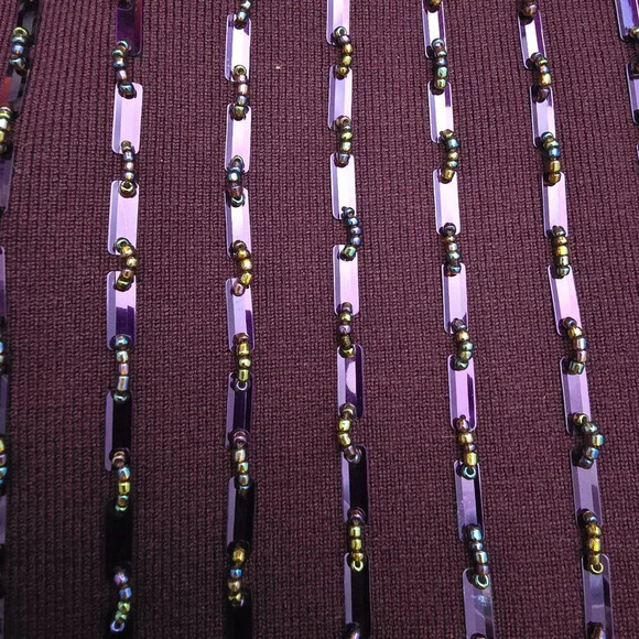 Reba Women's Burgundy Silk Blend Heavy Bead Sequin Choker Neck Knit Halter Top L - Picture 2 of 5